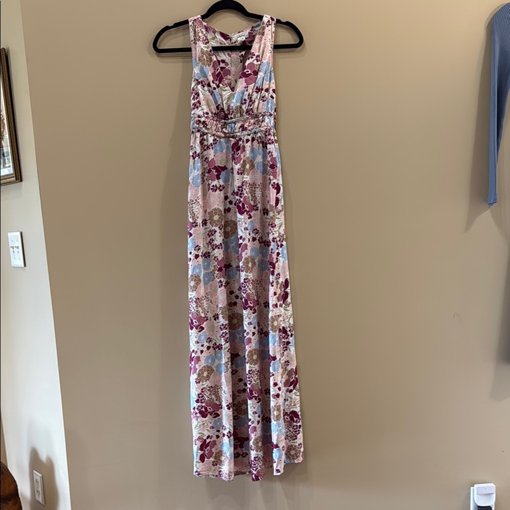 Japna Pink and White Floral Halter Maxi Sundress